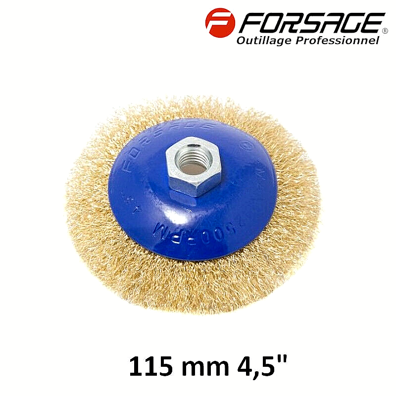 Brosse conique LAITONNÉE ronde pour meuleuse touret Ø115mm Filetage M14 FORSAGE