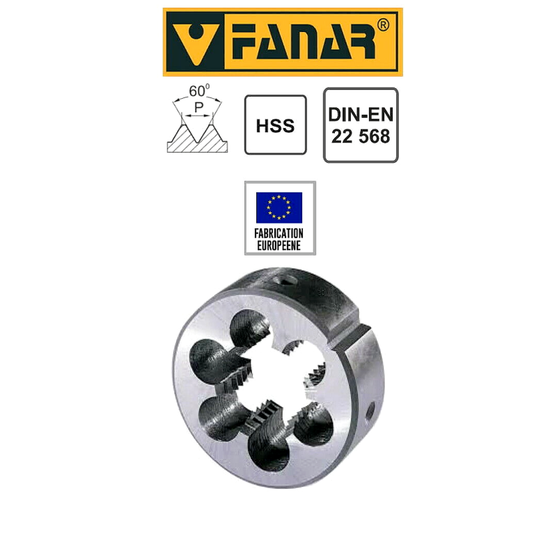 Filière à main FANAR® HSS Pas à gauche M12 x 1 - Pour cage Ø 35 mm DIN22568