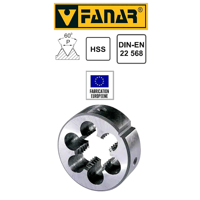 Filière à main FANAR® HSS pas fin M6 x 0,5 - Pour cage Ø 20 mm DIN22568