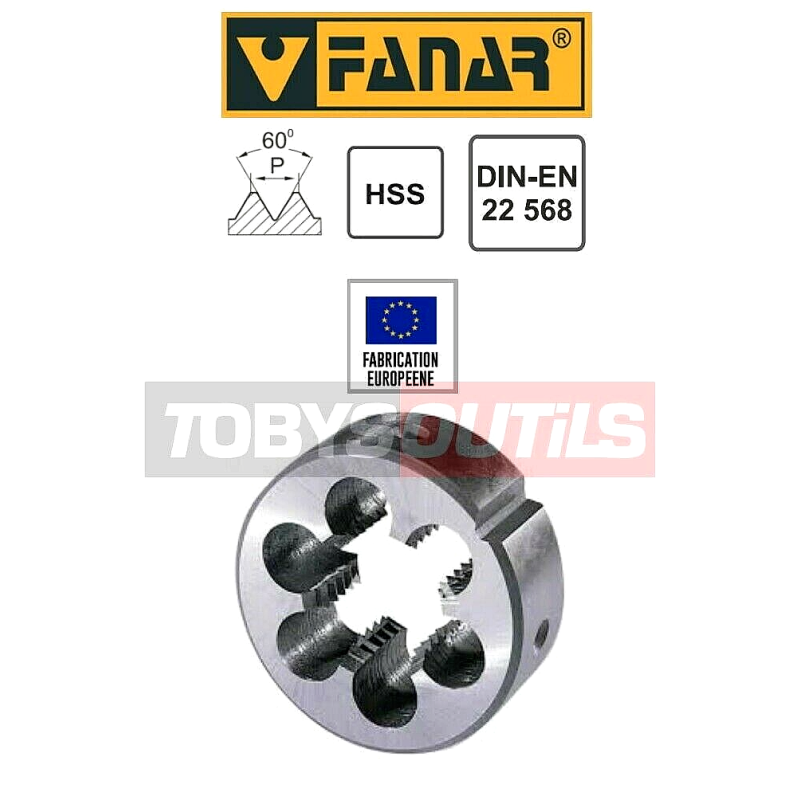 Filière à main FANAR® HSS pas fin M6 x 0,75 - Pour cage Ø 20 mm DIN22568