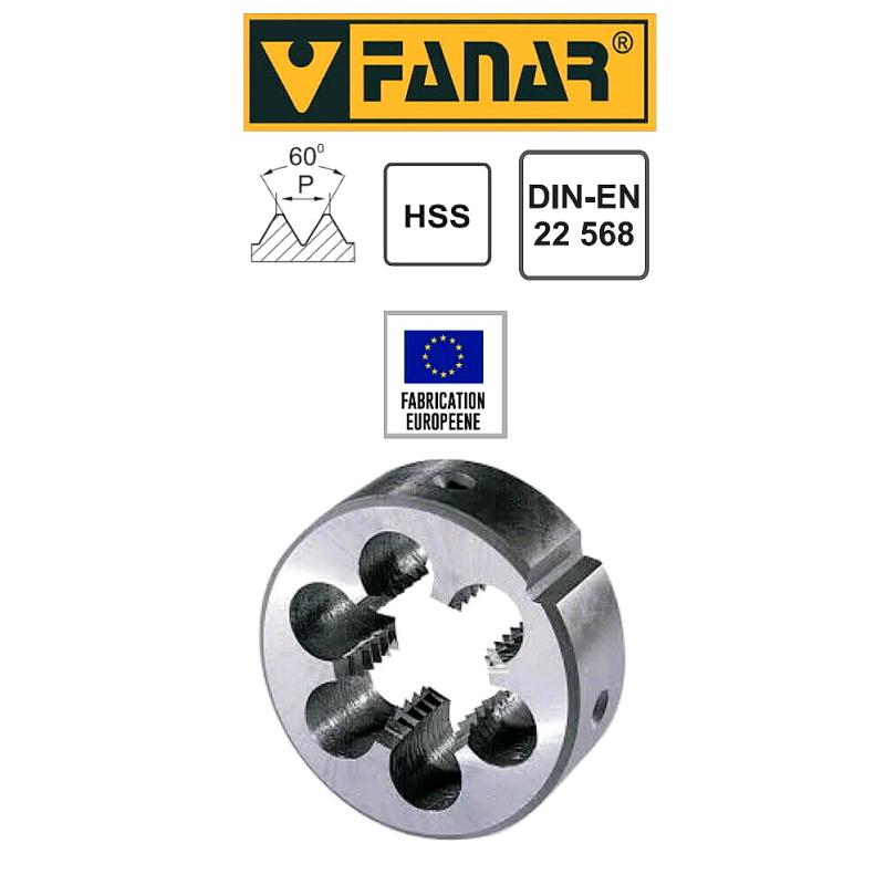 Filière à main FANAR® HSS pas fin M10 x 0,75 - Pour cage Ø 30 mm DIN22568