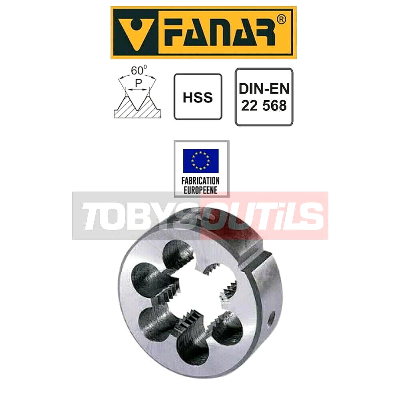 Filière à main FANAR® HSS pas fin M10 x 1 - Pour cage Ø 30 mm DIN22568