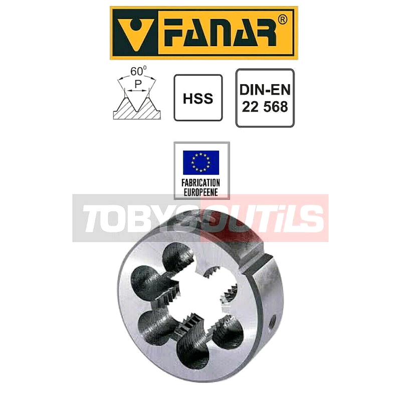 Filière à main FANAR® HSS pas fin M15 x 1,5 - Pour cage Ø 35 mm DIN22568