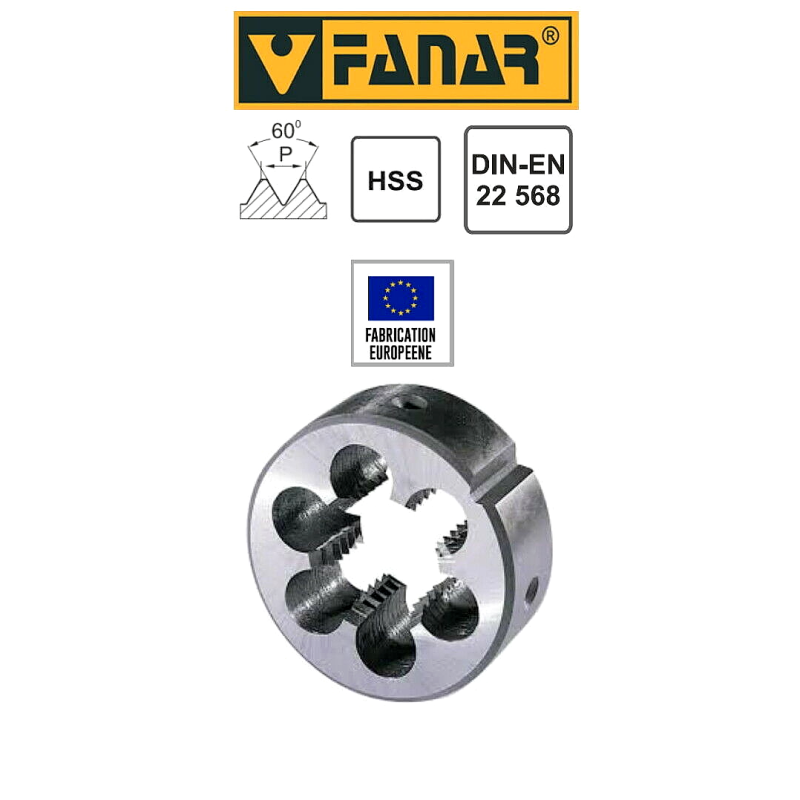 Filière à main FANAR® HSS pas fin M15 x 1 - Pour cage Ø 35 mm DIN22568