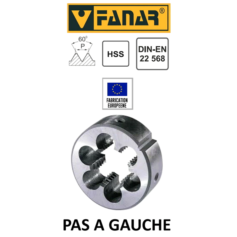 FANAR Filière à main HSS PAS A GAUCHE M14 x 2 - Pour cage Ø 35 mm DIN22568