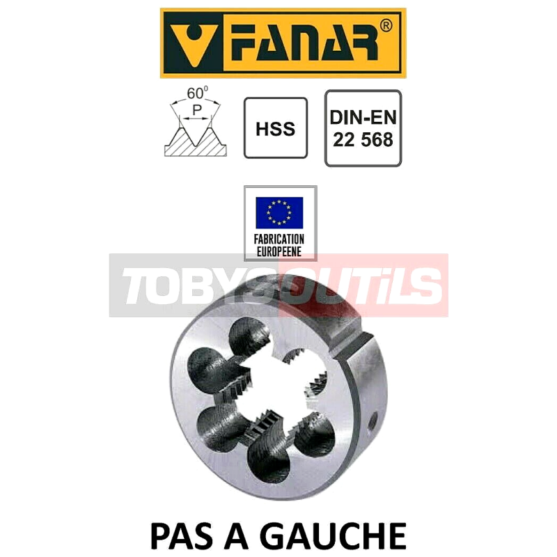 FANAR Filière à main HSS PAS A GAUCHE M4 x 0,7 - Pour cage Ø 20 mm DIN22568