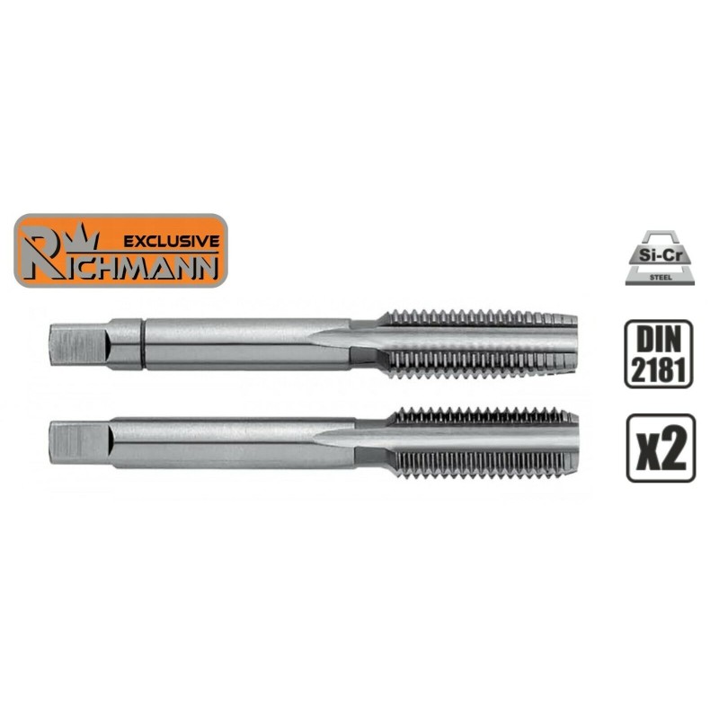 Jeu de 2 tarauds à main HSS M16 x 1 Qualité Pro DIN 2181 RICHMANN