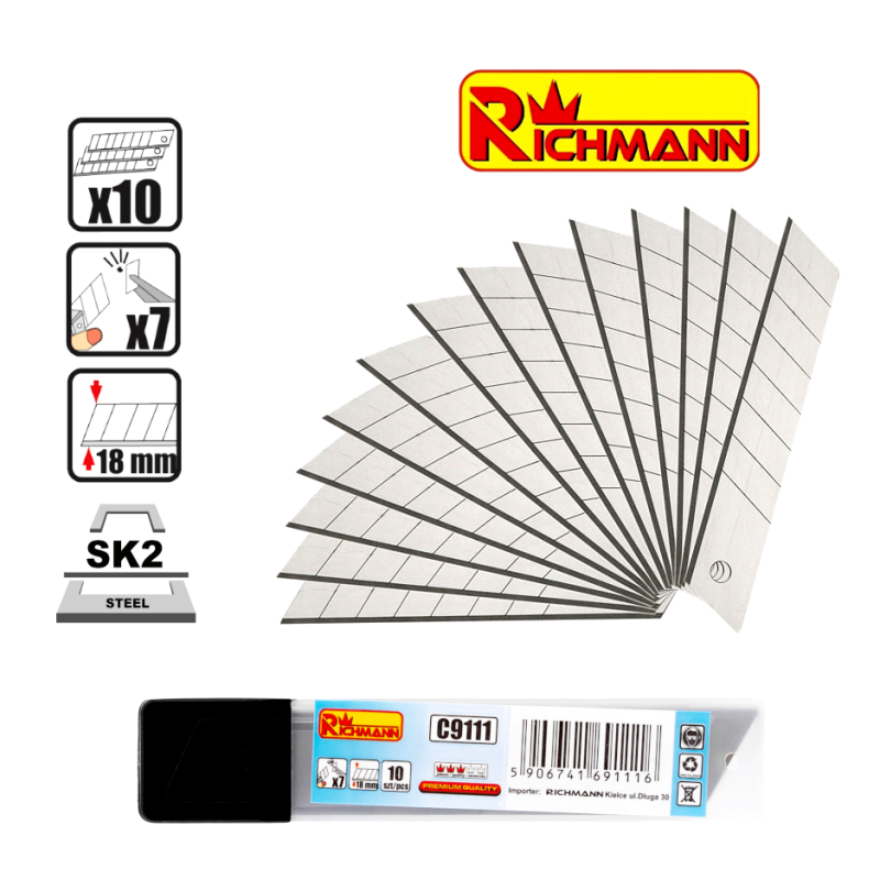 Lot de 10 lames sécables pour cutter 18 mm SK2 - professionnel RICHMANN C9111