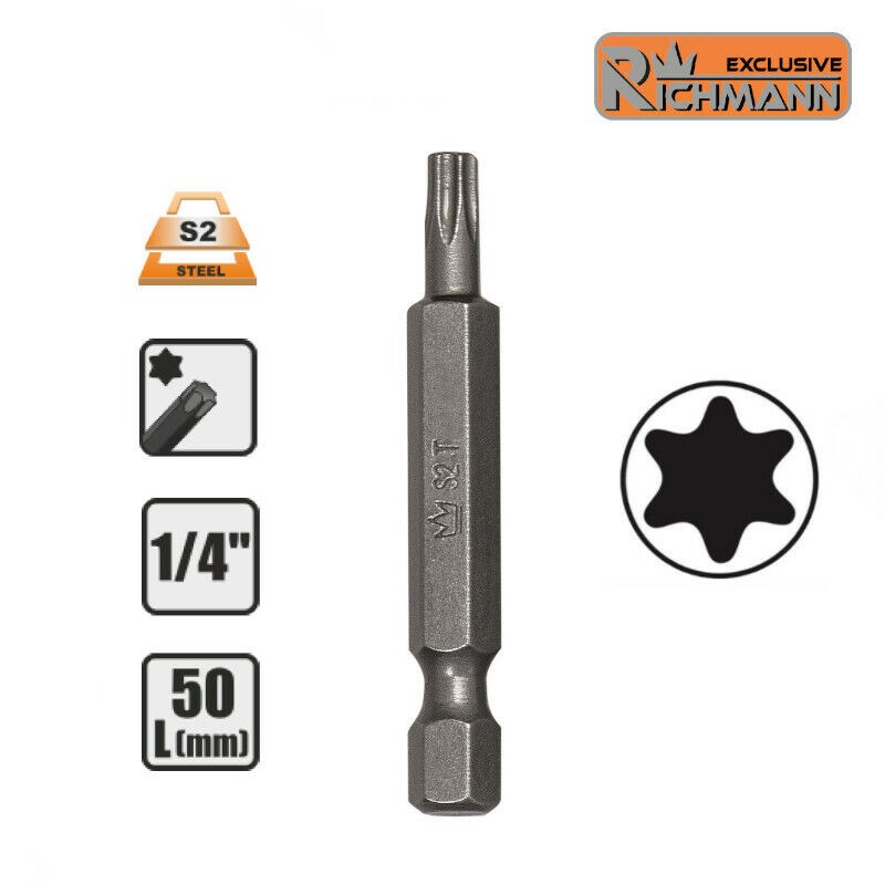 Embout long T10 TORX T-10 entrainement 1/4" Acier S2 L50mm RICHMANN C6592