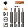 Lot 4 Embouts longs T15 TORX T-15 entrainement 1/4" AcierS2 L50mm RICHMANN C6593