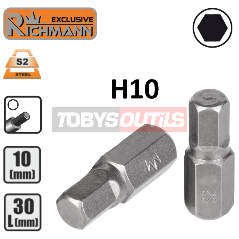 Embout H10 BTR ALLEN IMBUS HEX 6p entrainement 10mm 3/8" Acier S2 RICHMANN C3255