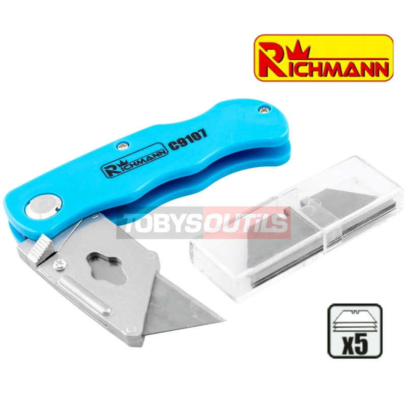 Couteau cutter pliant à lame trapézoïdales 19 mm + 5 lames RICHMANN C9107