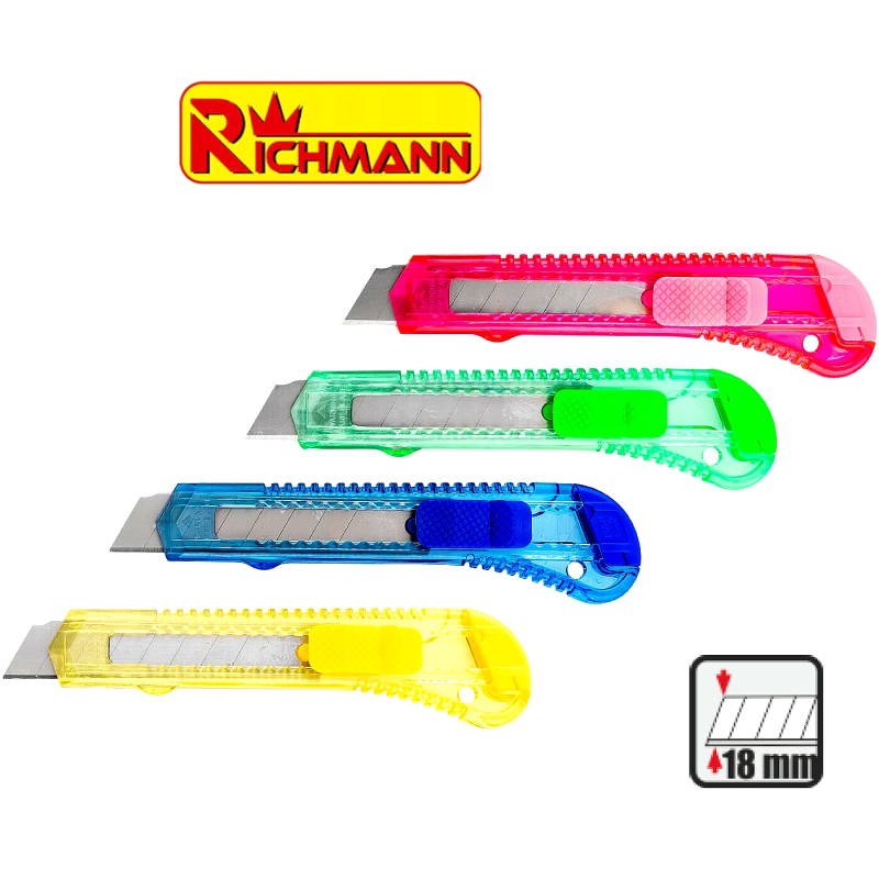 LOT de 4 Cutter lame 18 mm différentes couleur avec lame sécable C9110 RICHMANN