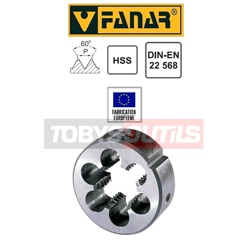 Filière à main FANAR® HSS pas fin M14 x 1 - Pour cage Ø 38 mm DIN22568