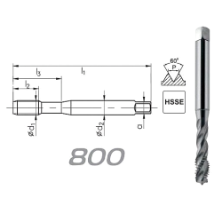 Taraud machine M5x0,8 hélicoïdal pour trous borgnes DIN-371 HSSE FANAR® 800