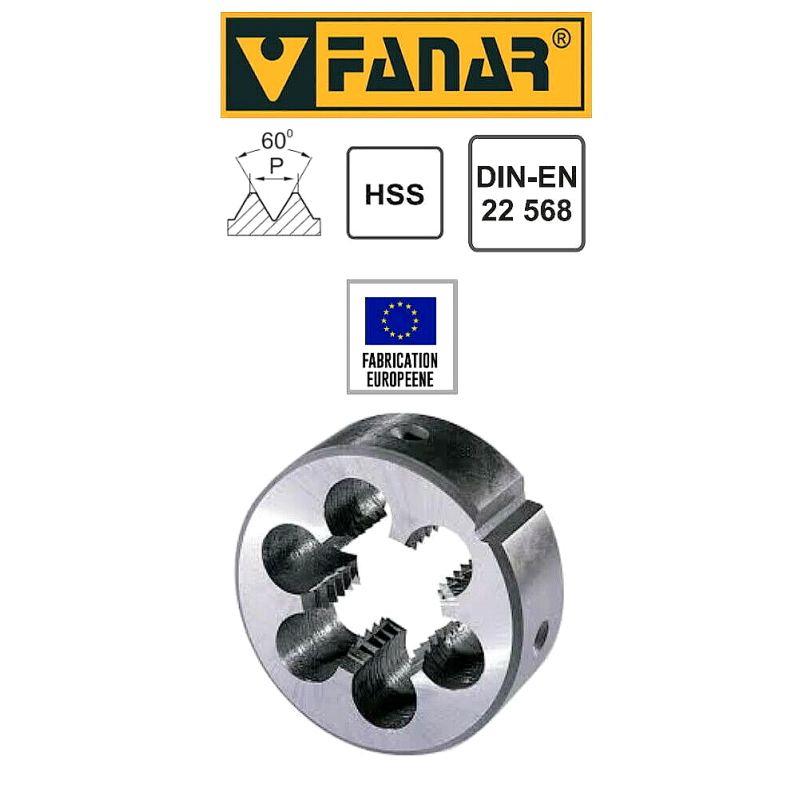 Filière à main FANAR® HSS pas fin M11 x 0,75 - Pour cage Ø 30 mm DIN22568