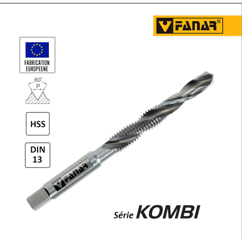 Foret taraudeur machine M3x0,5 taraud combiné avec foret DIN-13 HSS FANAR® Kombi