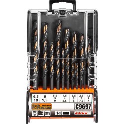 Coffret de 19 forets à métal HSS Diam. 1 à 10 mm par 0,5 mm PRO RICHMANN C9697