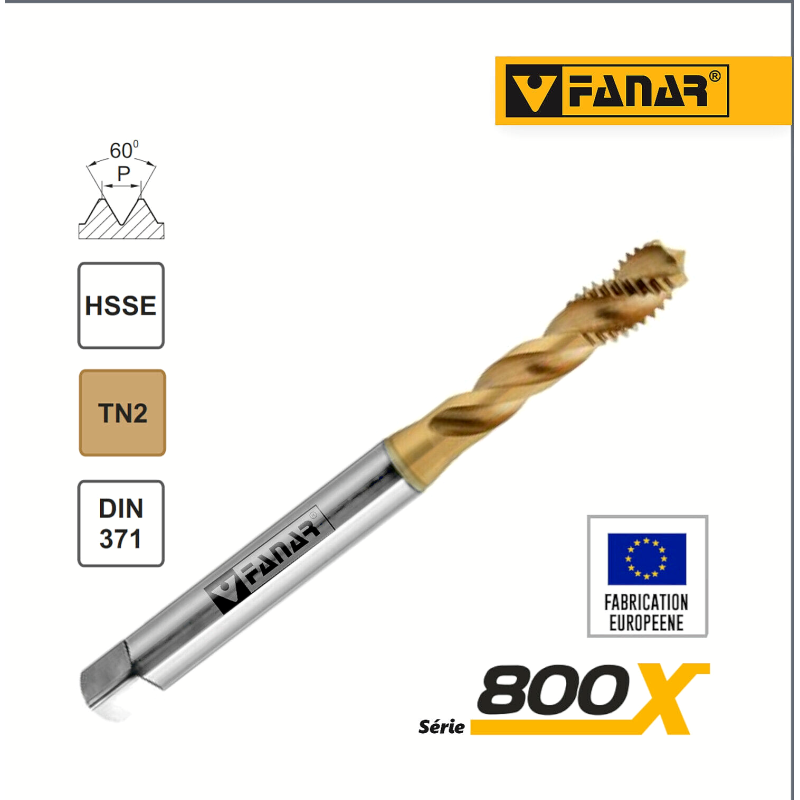 Taraud machine M3x0,5 hélicoïdal pour trous borgnes TITAN DIN-371 HSSE FANAR®