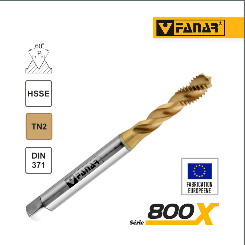 Taraud machine M5x0,8 hélicoïdal pour trous borgnes TITAN DIN-371 HSSE FANAR®