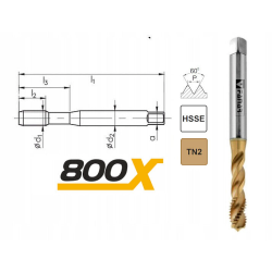 Taraud machine M8x1,25 hélicoïdal pour trous borgnes TITAN DIN-371 HSSE FANAR®