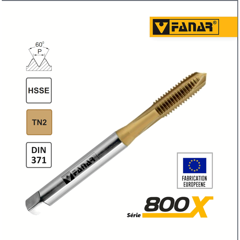 Taraud machine M4x0,7 entrée GUN pour trous débouchant TITAN DIN-371 HSSE FANAR®