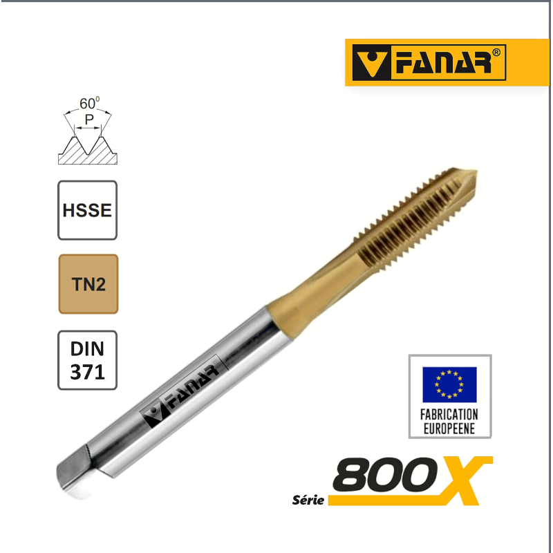 Taraud machine M5x0,8 entrée GUN pour trous débouchant TITAN DIN-371 HSSE FANAR®