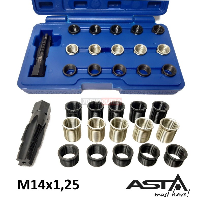 Kit réparation filetage de bougie M14x1,25 taraud + 15 filets rapportés A-62269