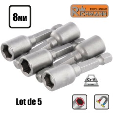 Lot 5 Douilles aimantée 8mm pour visseuse embouts magnétique 1/4" RICHMANN C2450