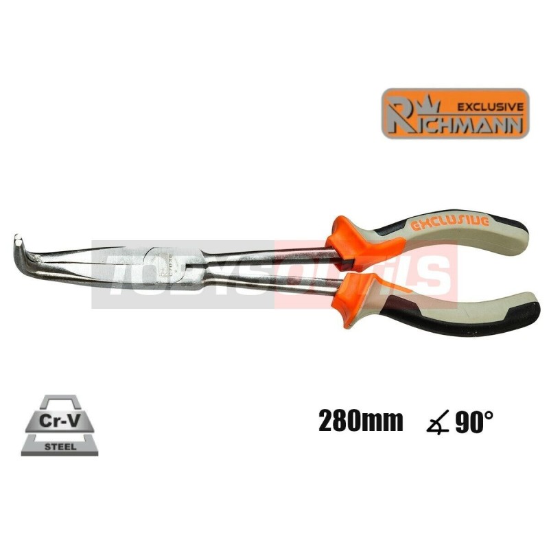 Pince à becs EXTRA LONG coudé à 90° 280mm Chrome-Vanadium RICHMANN C7038