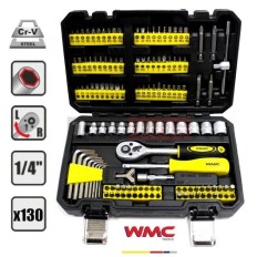 Coffret cliquet douilles 1/4" 6pans 4 à 14mm embouts et clés 130pièces WMC 20130