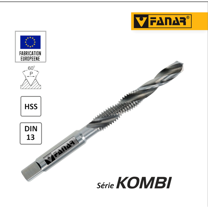 Foret taraudeur machine M6x1 taraud combiné avec foret DIN-13 HSS FANAR® Kombi