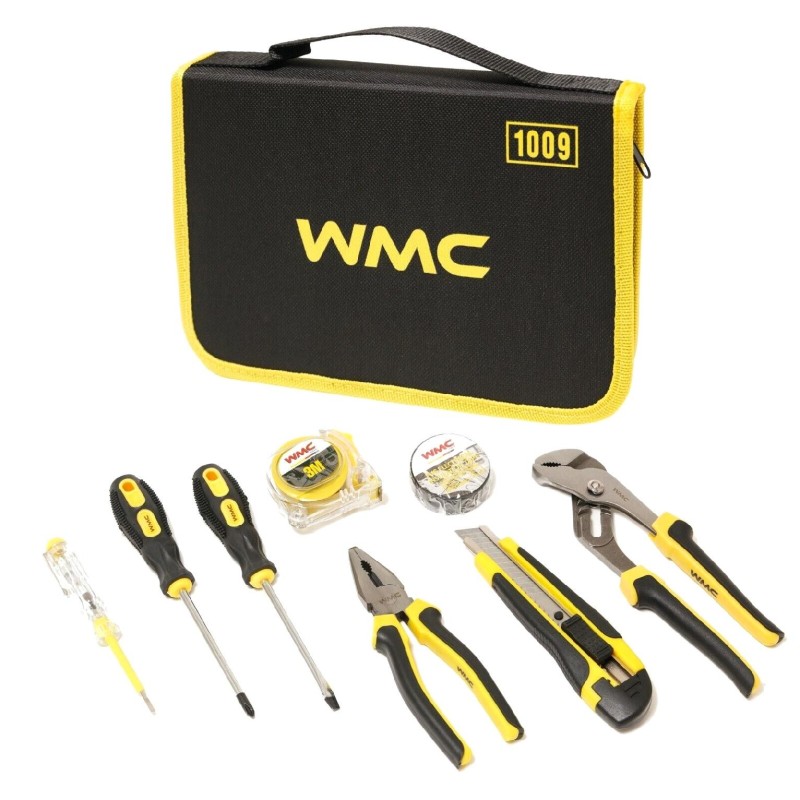 Trousse d'outils complète travaux de bricolage pince marteau tournevis 9pces WMC