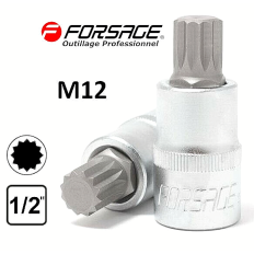 Embout M12 SPLINE XZN 12p sur douille carré 1/2" Acier HAUTE QUALITÉ FORSAGE 