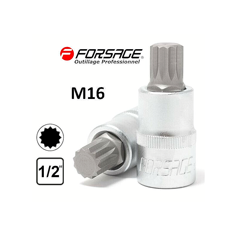 Embout M16 SPLINE XZN 12p sur douille carré 1/2" Acier HAUTE QUALITÉ FORSAGE 