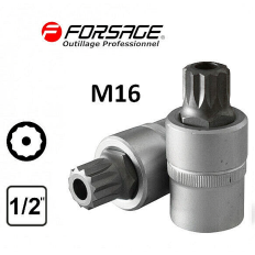 Embout sécurité M16 SPLINE XZN 12p sur douille carré 1/2" Acier S2 FORSAGE 