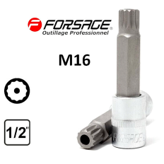 Embout long sécurité M16 SPLINE XZN 12p douille carré 1/2" Acier S2 FORSAGE 