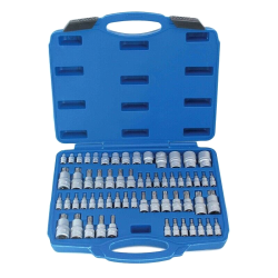 Coffret douilles et embouts 1/4" 3/8" et 1/2" E-Torx, Résistorx et Torx+ 60 pces